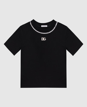 Dolce&Gabbana Дитяча чорна футболка з логотипом та кристалами L5JTKTG7K5Q