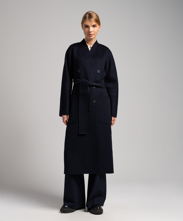 Max Mara Синее двубортное пальто Parsec из шерсти, кашемира и шелка PARSEC изображение 3
