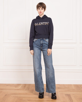 Valentino Темно-синее худи с логотипом из пайеток 1B3MF18V7CK