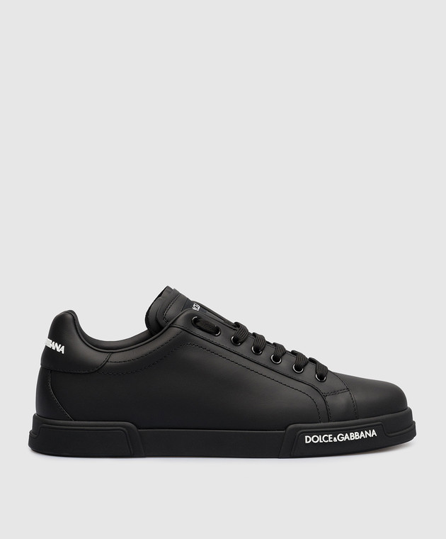 Dolce&Gabbana Portofino black leather sneakers with logo CS2213AA335