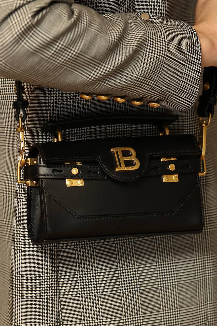Balmain Черная кожаная сумка мини B-buzz с логотипом BN1AE742LAVE изображение 6