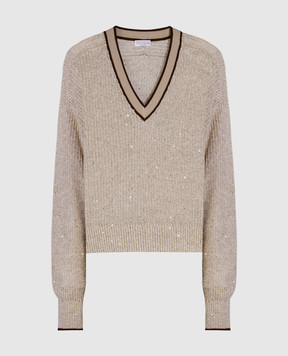 Brunello Cucinelli Бежевый пуловер из льна с пайетками MCO555902