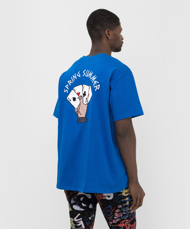 Just Don Синяя футболка с принтом 32JUSM14226326 изображение 4