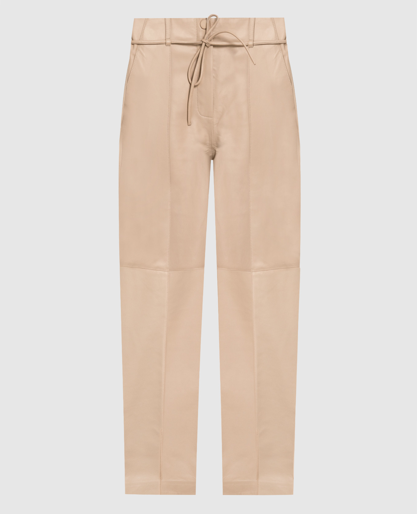 

Бежевые кожаные брюки, Бежевый, Зауженные брюки