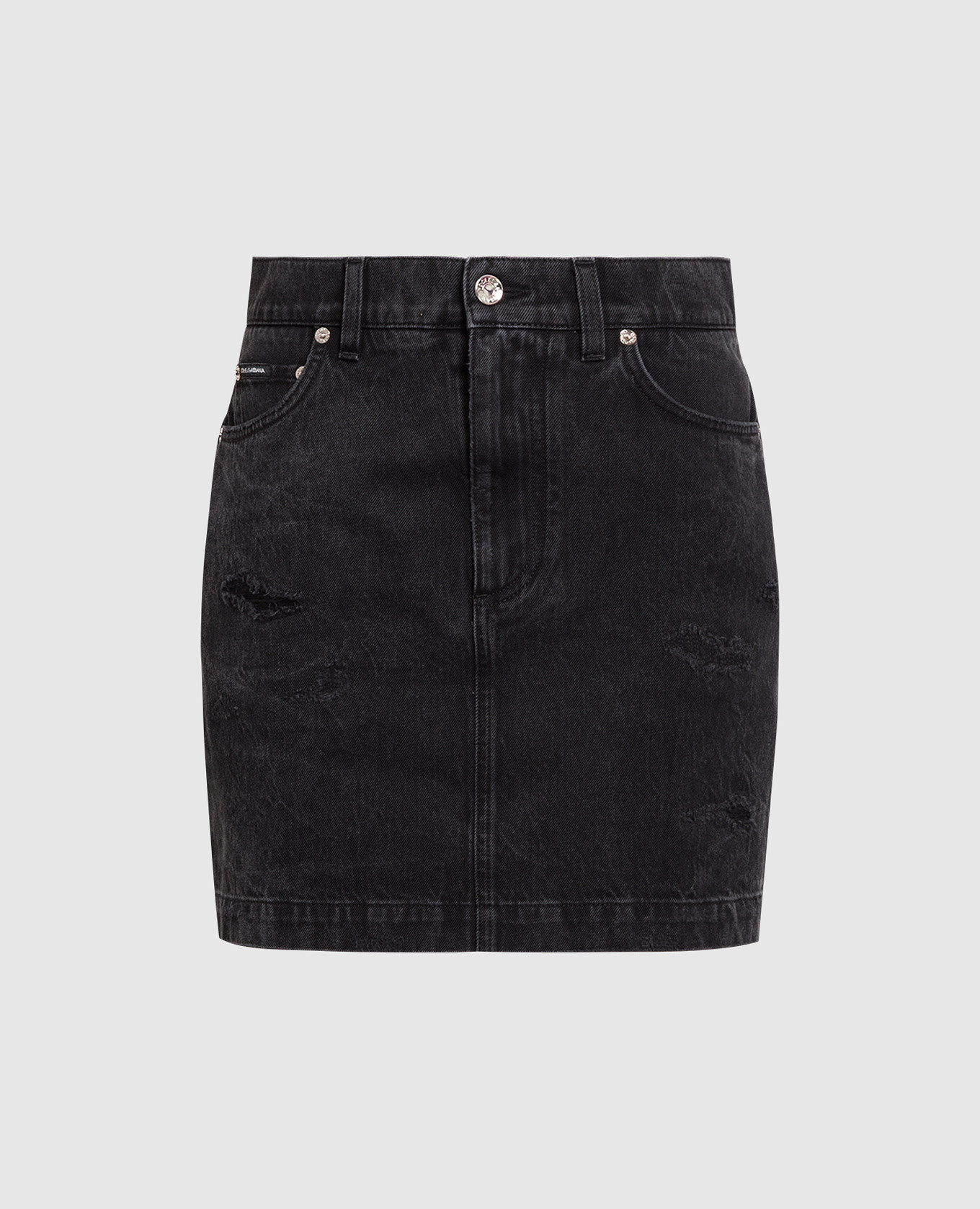 Черная джинсовая юбка мини с прорехами