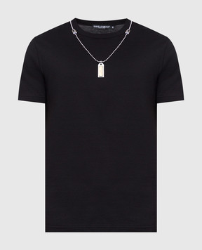 Dolce&Gabbana Чорна футболка з металевим намистом G8KJ9ZG7B0C