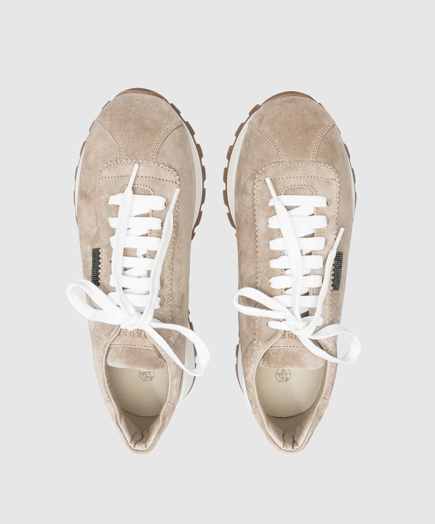 Brunello Cucinelli Beige suede sneakers with monil chain MZSFG2110P image 4
