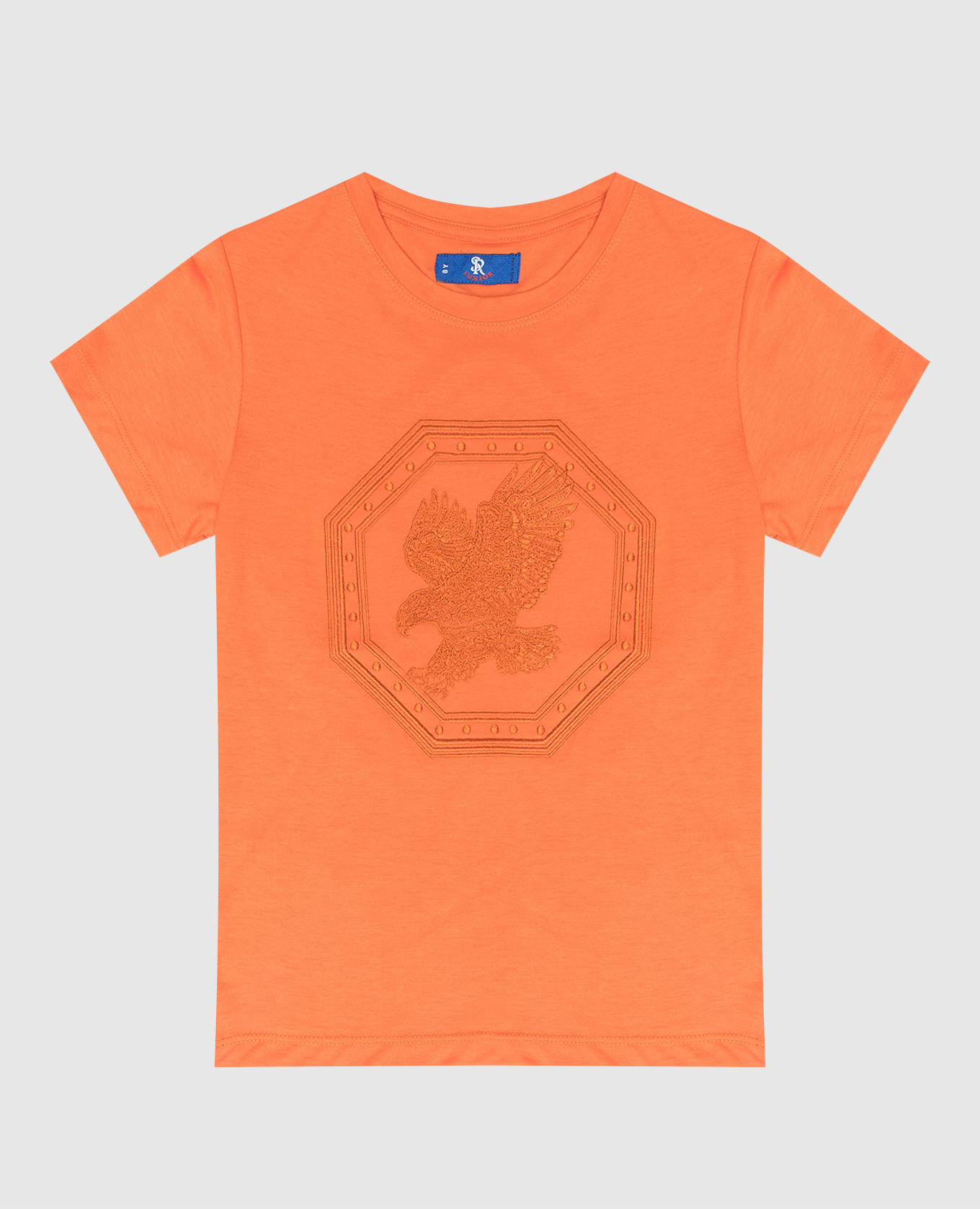 Детская оранжевая футболка с вышивкой в виде головы орла