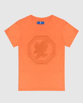 Stefano Ricci Детская оранжевая футболка с вышивкой в виде головы орла YNH7400340803