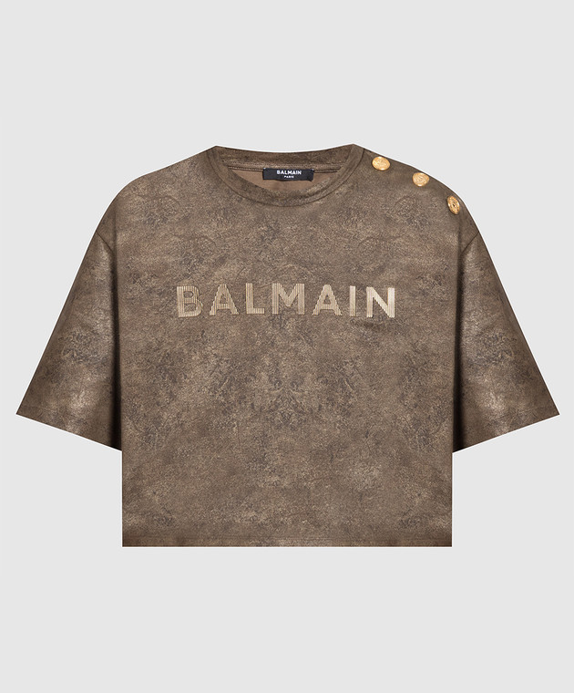 Balmain - Khaki t-shirt with textured logo AF1EE024BC20 - buy with 