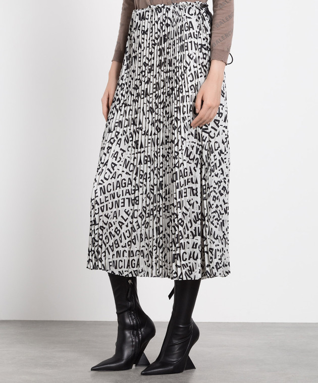 Balenciaga Светло-серая юбка-плиссе в узор монограммы логотипа 704365TML20 изображение 3