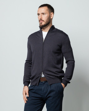 Cashmere&Whiskey Синий кардиган из шерсти с гравировкой логотипа 97396