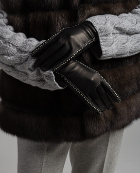 Sermoneta Gloves Черные кожаные перчатки с контрастной стежкой 1207