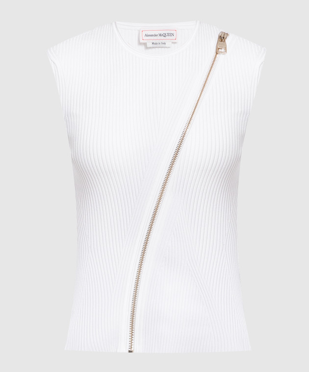 Alexander McQueen White striped top with zipper 758512Q1A6F