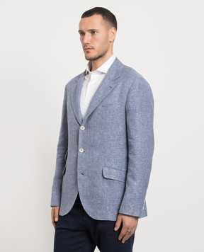 Brunello Cucinelli Синий блейзер из льна, шерсти и шелка. MD4957BWD