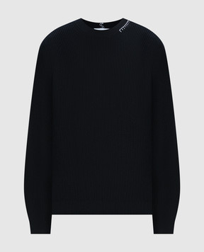 Helmut Lang Черный свитер с контрастной вышивкой N06HM702
