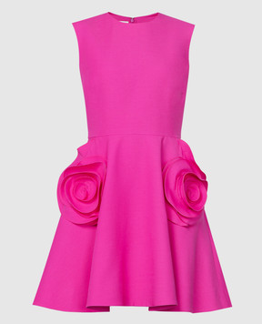 Valentino Розовое платье из шерсти и шелка с фактурной аппликацией 4B3VA6G01CF