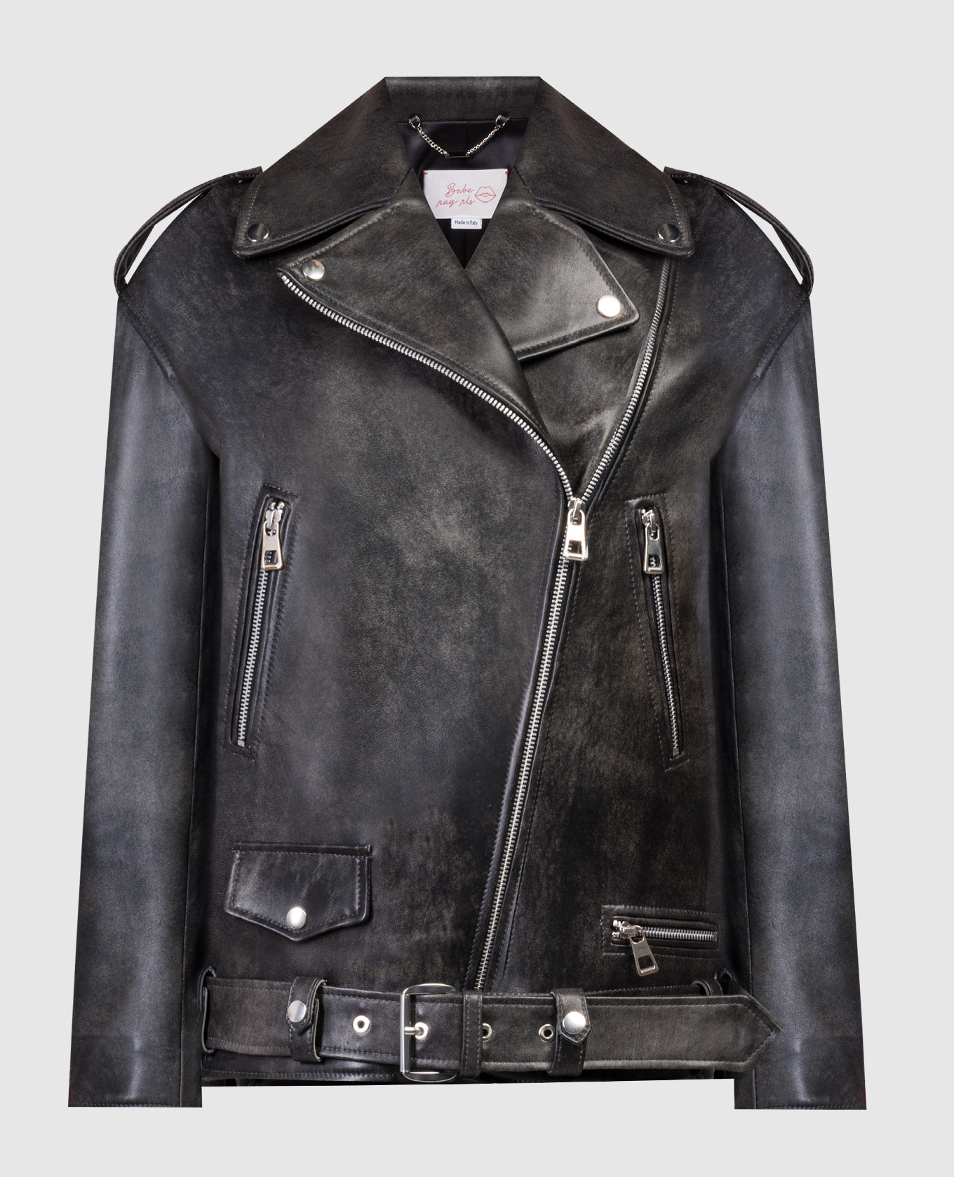 Black leather jacket with a worn effect