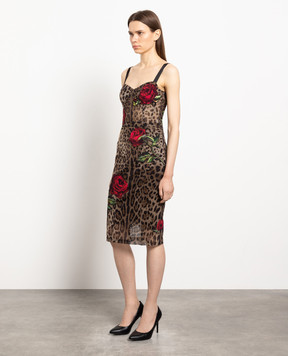 Dolce&Gabbana Коричнева сукня в леопардовий принт J61392FSEGZ