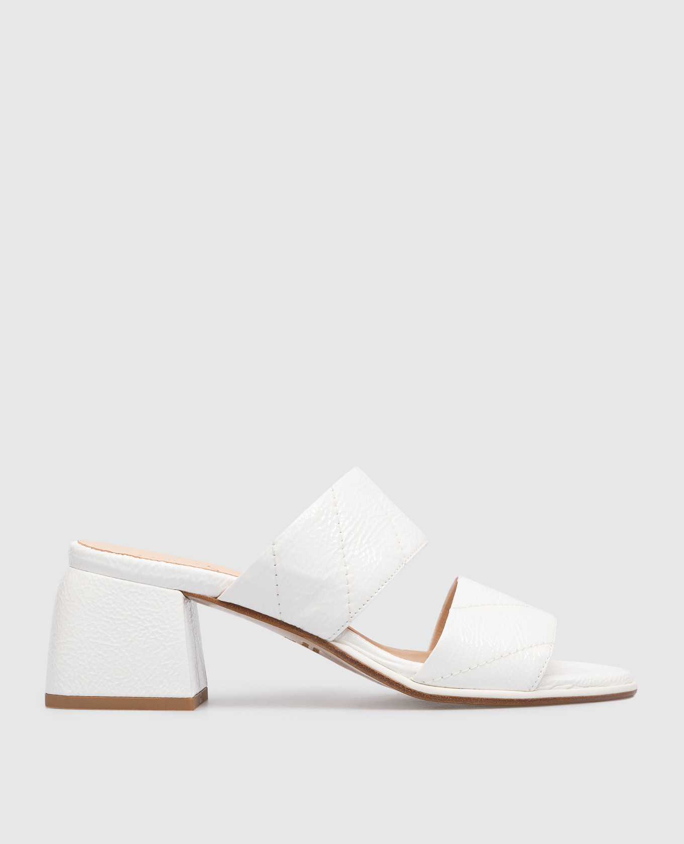 White patent leather mules