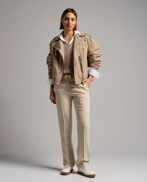 Brunello Cucinelli Бежева куртка в стилі косухи з ланцюжком моніль MB5742764