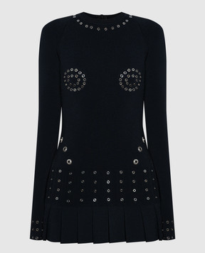Off-White Чорна сукня міні з плісуванням та люверсами OWHI110F23KNI001
