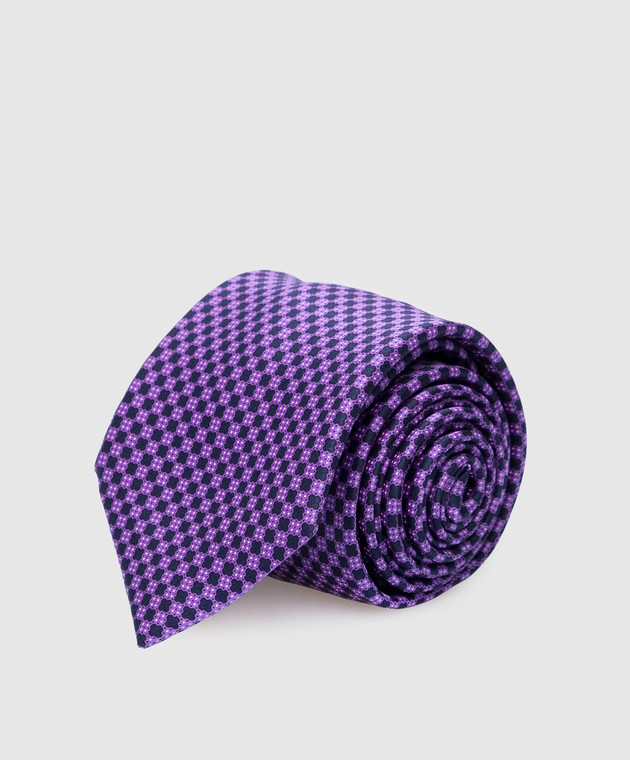 Stefano Ricci Дитячий фіолетовий шовковий набір з краватки та хустки-паші в геометричним малюнком. YDH27026