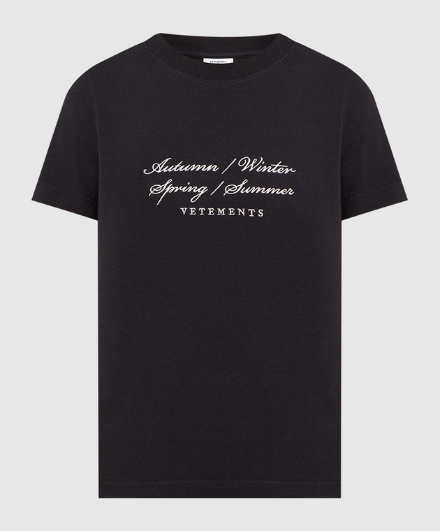 Vetements Black t-shirt with logo embroidery WE54TR100B