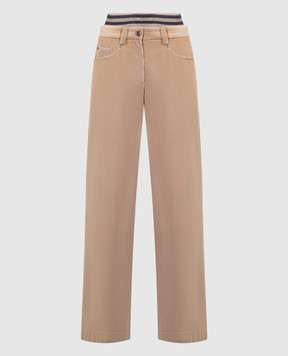 Brunello Cucinelli Бежеві вельветові штани з ланцюжком моніль MQ436P8425