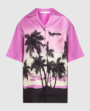 Palm Angels Рубашка из шелка в принт SUNSET BLACK PWGG001S23FAB006