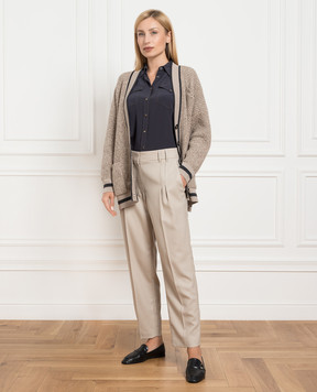 Brunello Cucinelli Бежевые брюки из шерсти с цепочкой мониль MP549P8362
