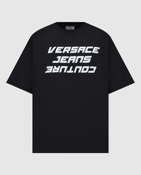 Versace Jeans Couture Черная футболка с принтом логотипа 76GAHG07CJ01G