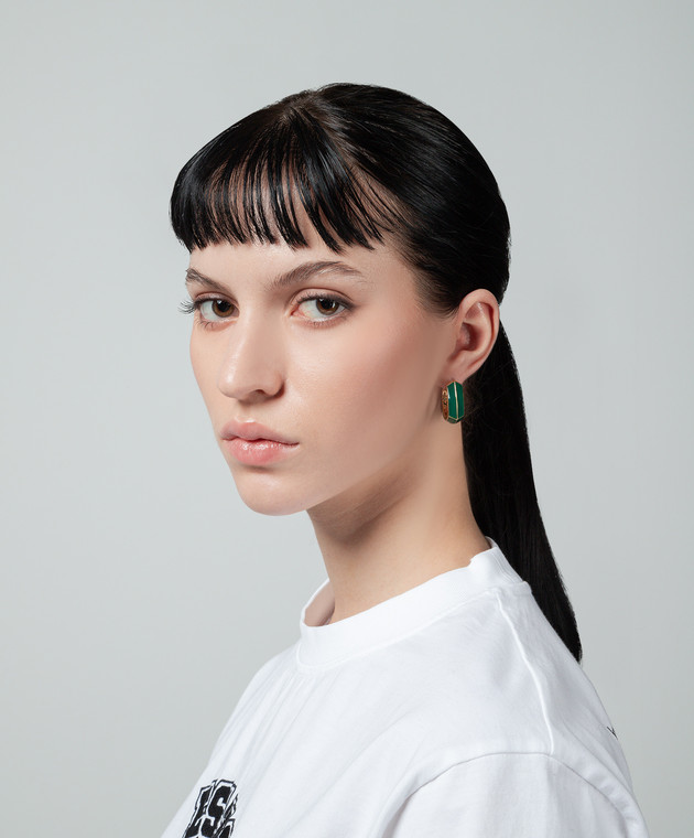 Labrioro Срібні сережки-конго із зеленою емаллю 2081 зображення 2