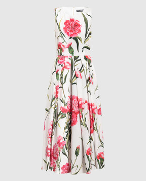 Dolce&Gabbana Біла сукня міді з принтом Гвоздики F6AHHTFSEHT