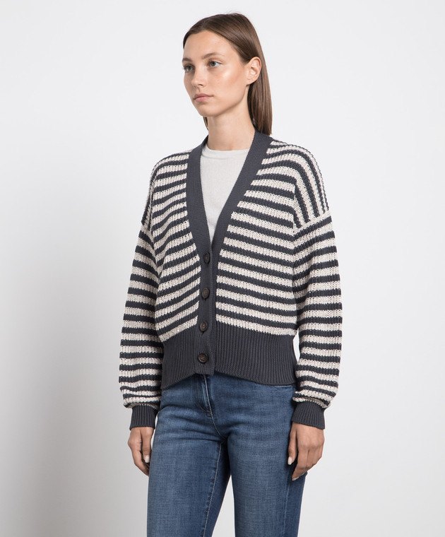 Brunello Cucinelli Gray striped cardigan with sequins M19580226P image 3