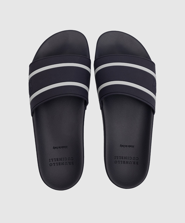 Brunello Cucinelli Синие слайдеры с фактурным логотипом MZUPOSR302 изображение 4