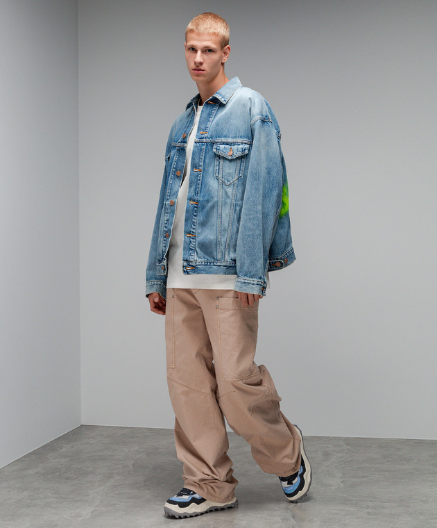 Balenciaga Голубая джинсовая куртка с принтом логотипа 678354TDW14 изображение 2