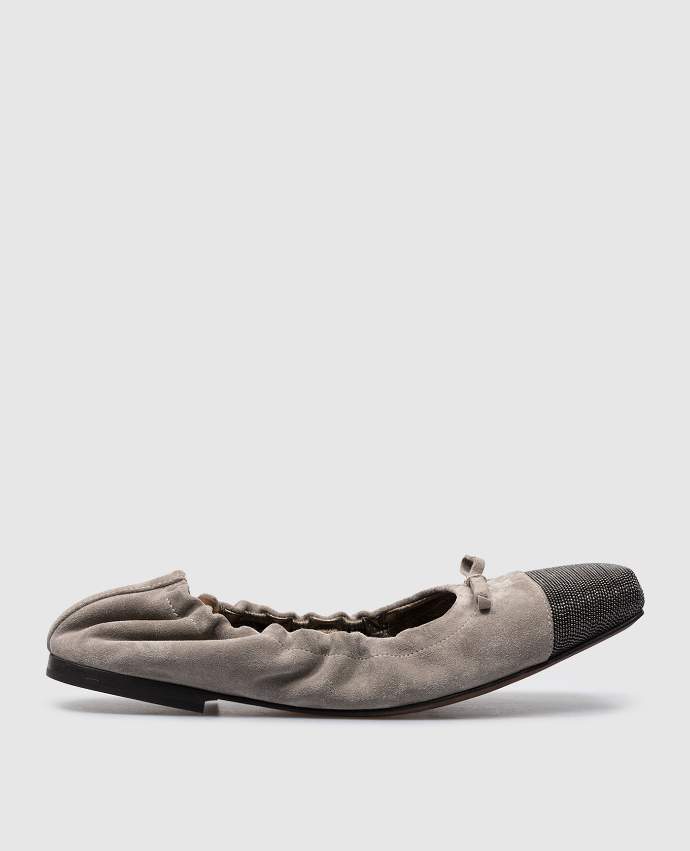 Gray suede ballet flats with monil chain