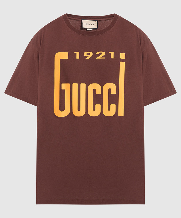 Gucci - Коричневая футболка с принтом логотипа 616036XJDWC купить