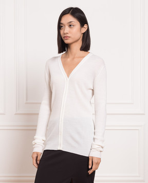 John Smedley Білий кардиган Lasca з вовни в рубчик LASCA