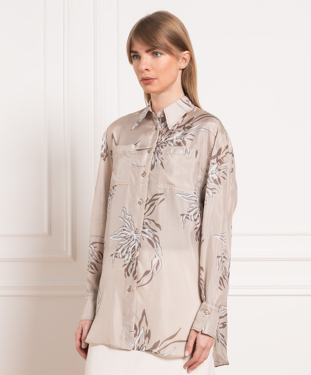 Brunello Cucinelli Beige silk shirt with a floral print ML958RK216 изображение 3
