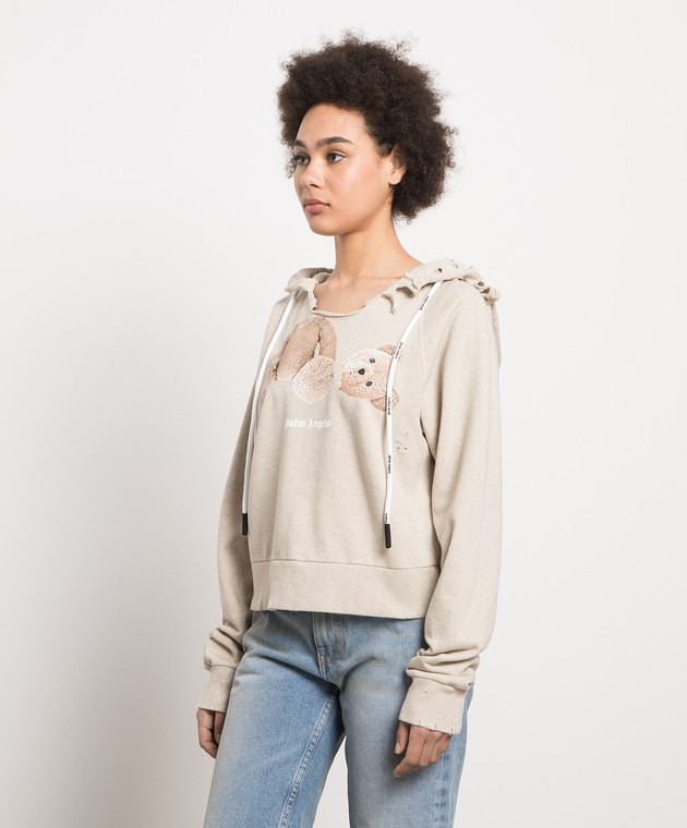Palm Angels Бежевое худи с принтом Медведь с винтажным эффектом PWBB061S23FLE001 изображение 3