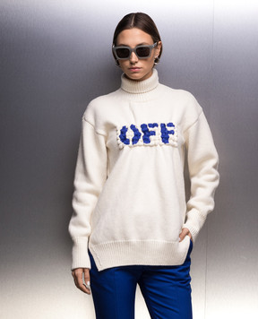 Off-White Білий светр з вовни фактурним логотипом OWHF044F23KNI001