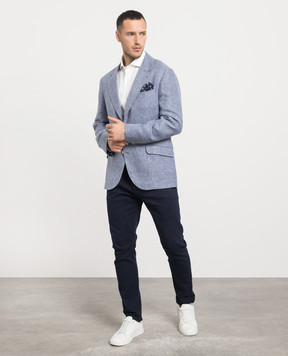 Brunello Cucinelli Синий блейзер из льна, шерсти и шелка. MD4957BWD