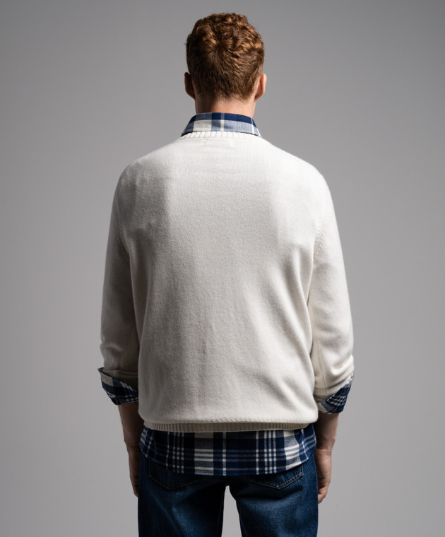 Brunello Cucinelli Білий джемпер з кашеміру з вишивкою емблеми логотипа M22707300 зображення 4