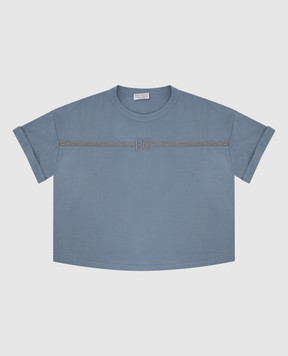 Brunello Cucinelli Дитяча світло-синя футболка з ланцюжками та монограмою B0A45T014B