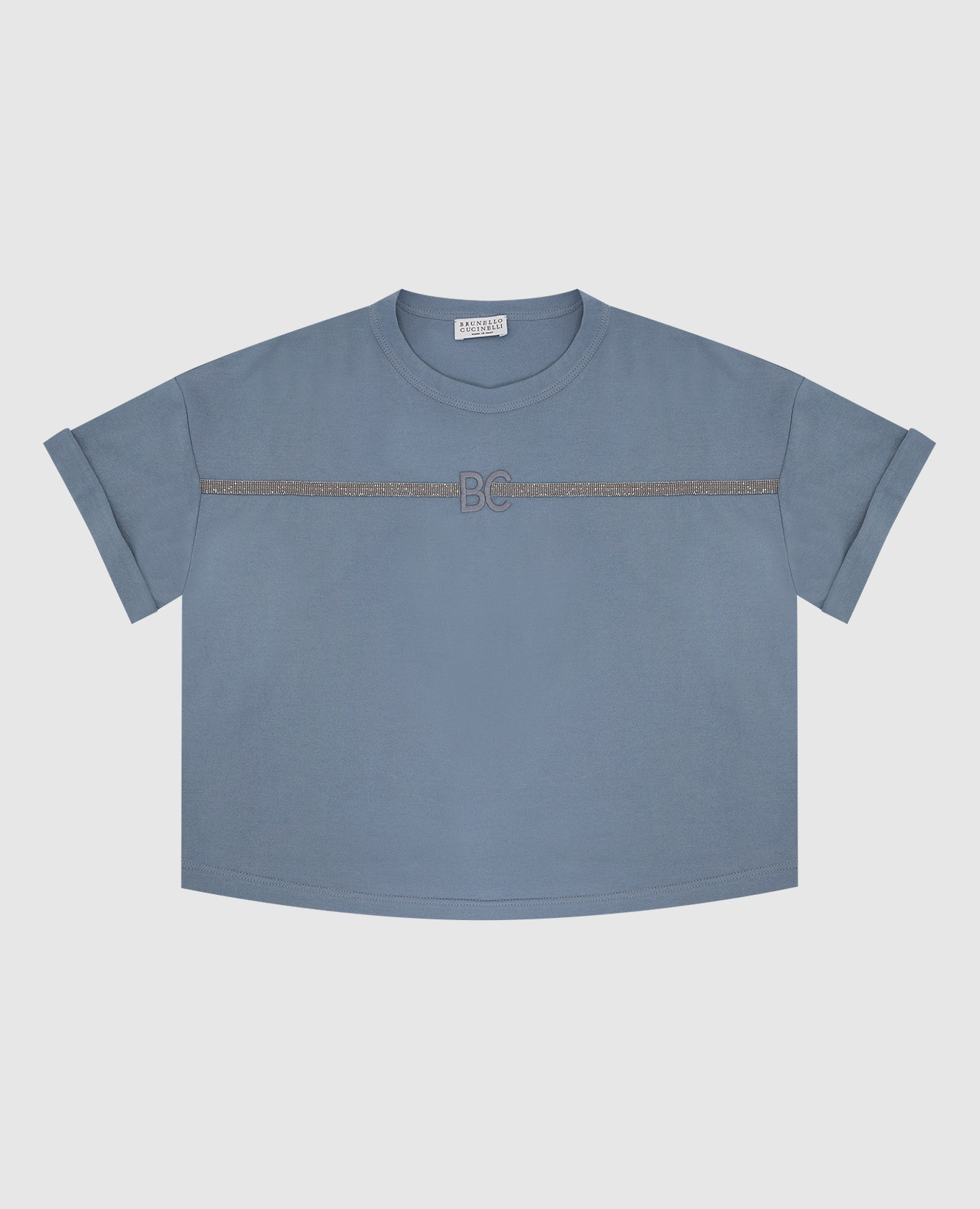 Детская светло-синяя футболка с цепочками и монограммой