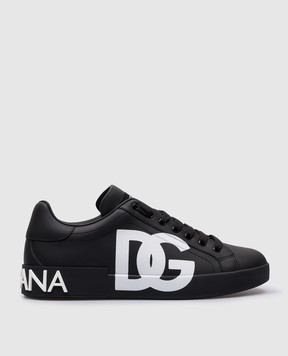 Dolce&Gabbana Черные кожаные кроссовки Portofino с контрастным логотипом CS1772AC330