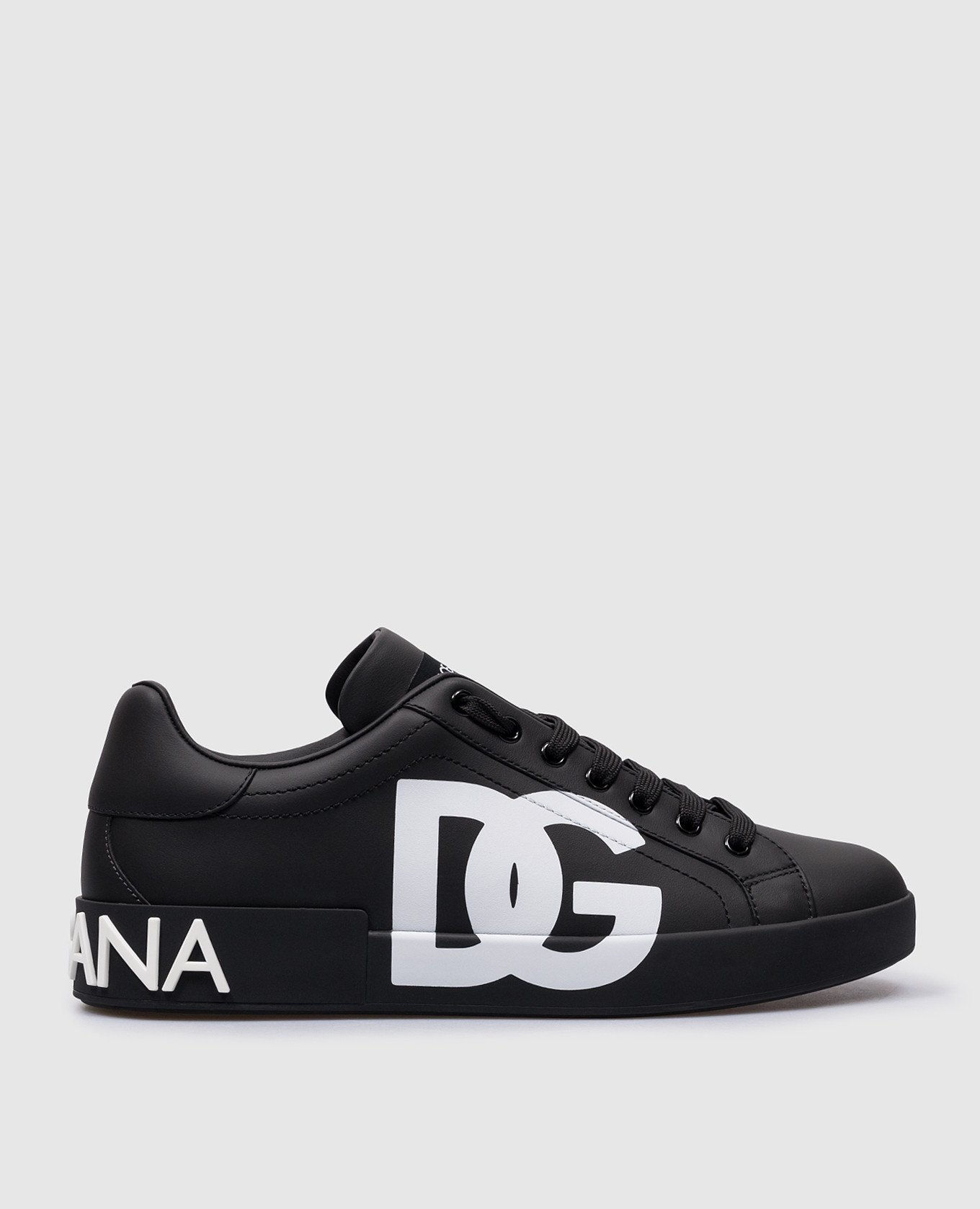 Portofino black leather sneakers with contrasting logo