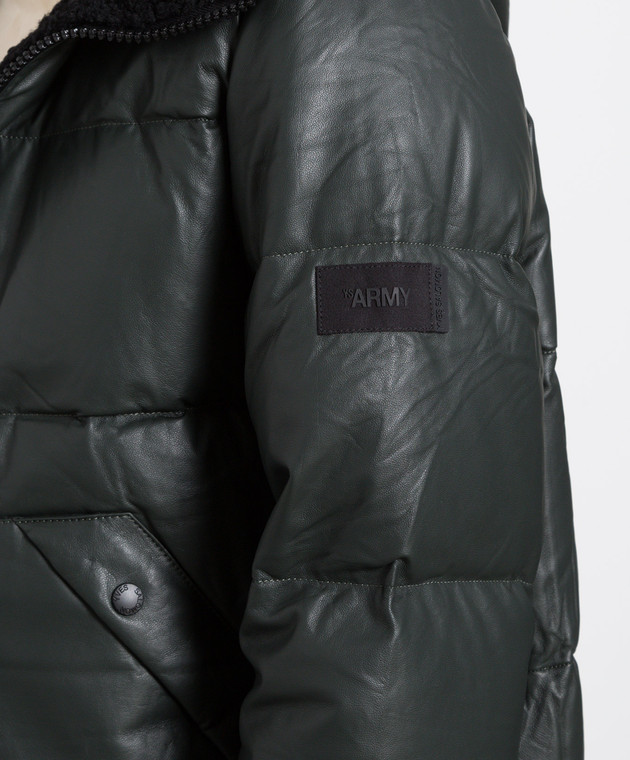 Yves Salomon Army Шкіряна темно-зелена куртка з хутряним оздобленням 23WFV06160M04W зображення 5